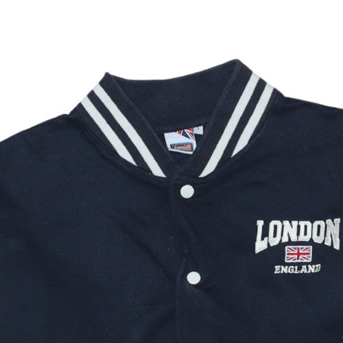 Awnhill Men's Blue London England Varsity Button Sweatshirt S
