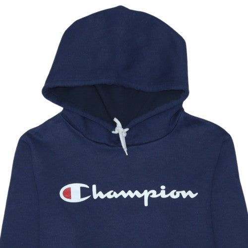 Champion Men's Blue Pullover Hoodie Medium Logo Fleece Sweatshirt