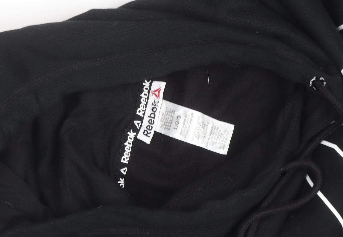 Reebok Men's Black Pullover Hoodie L Graphic Logo Fleece Sweatshirt