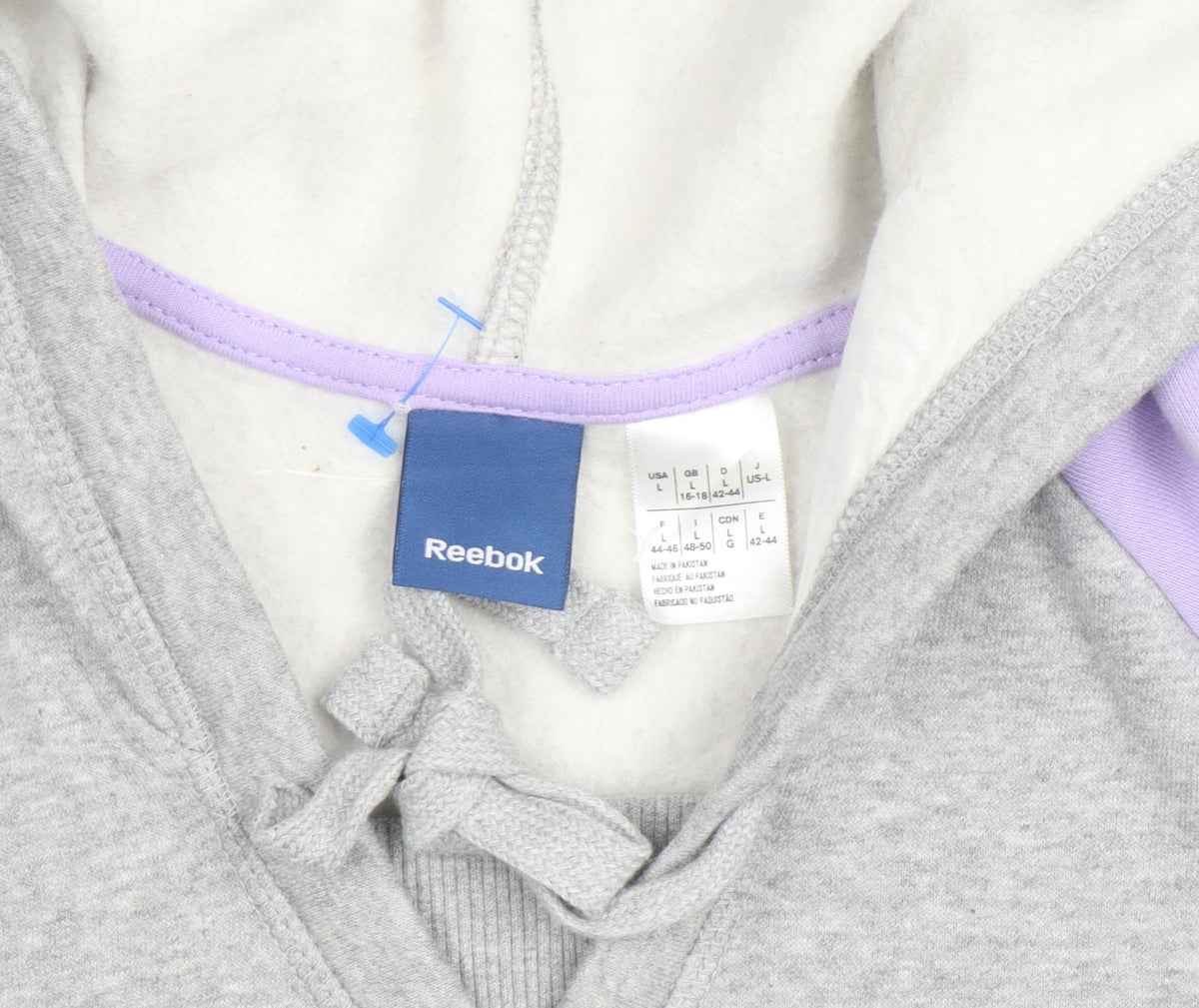 Reebok Women’s Grey & Purple Pullover Hoodie L Fleece Lined Casual