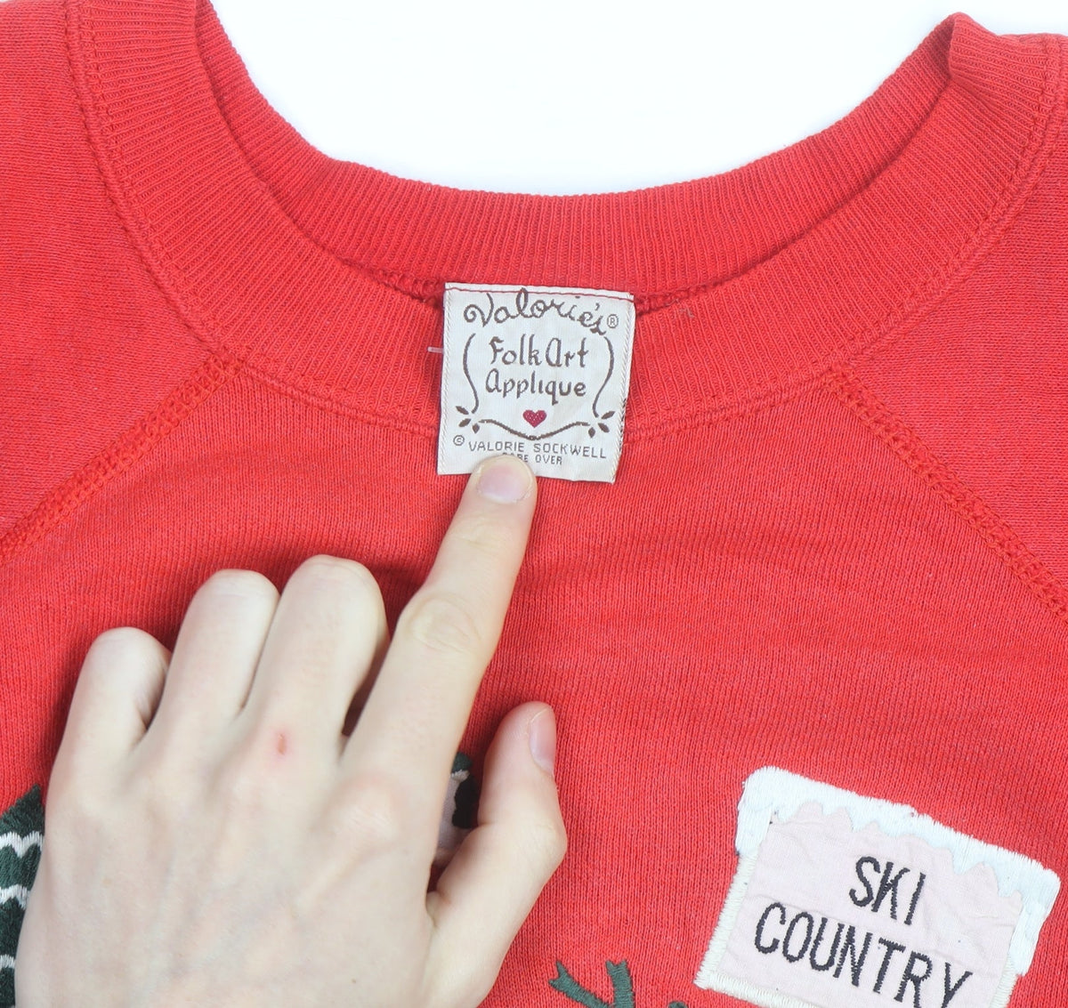 Pannill Womens Red Ski Country Folk Art Sweatshirt Size L Winter