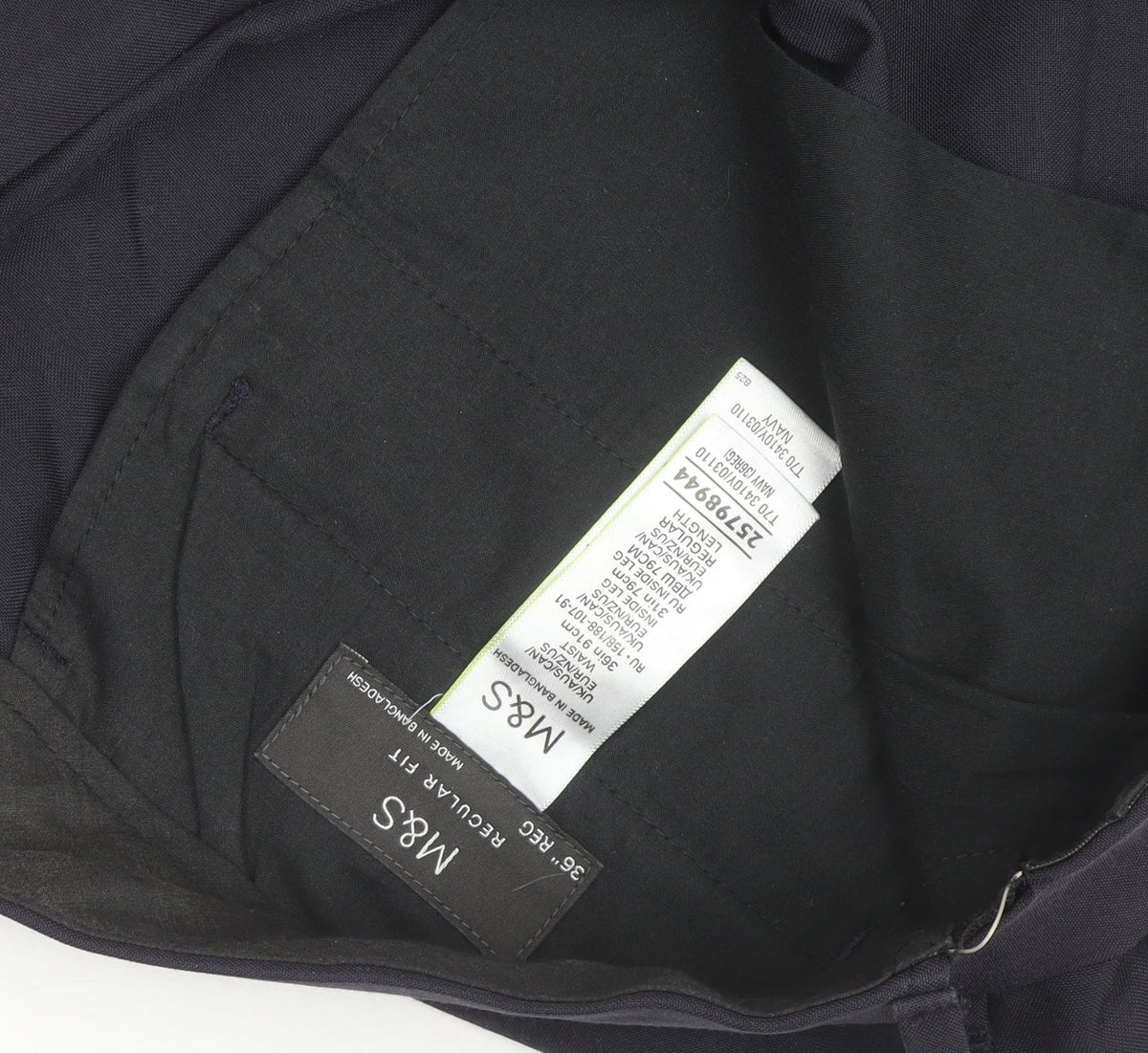 Marks & Spencer Men's Blue 36 Regular Fit Dress Trousers