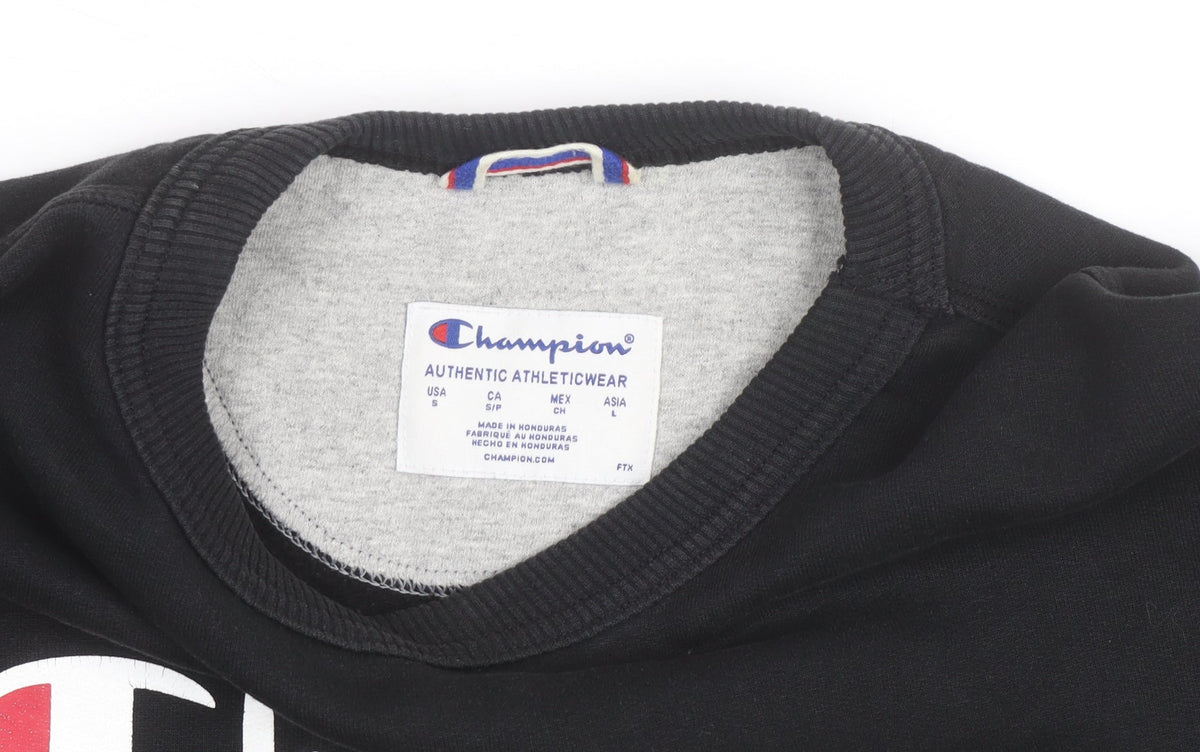 Champion Men's Black Crew Neck Logo Sweatshirt Size S