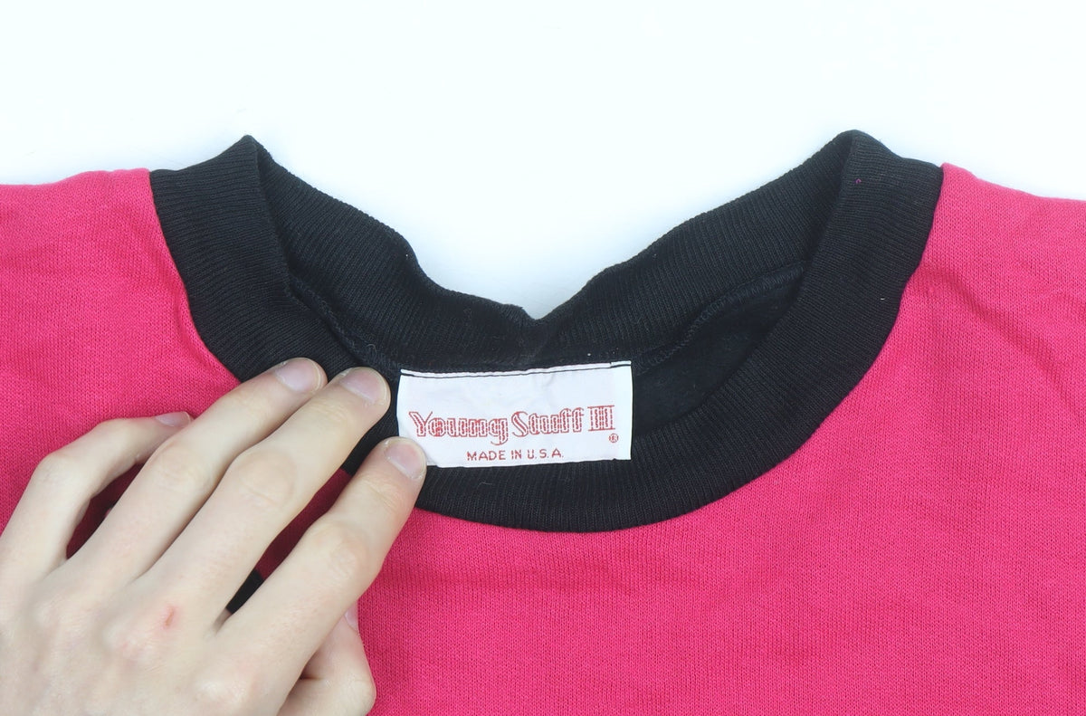 Young Stuff III Womens Black Pink Teal 80s Graphic Pullover Sweatshirt Size M