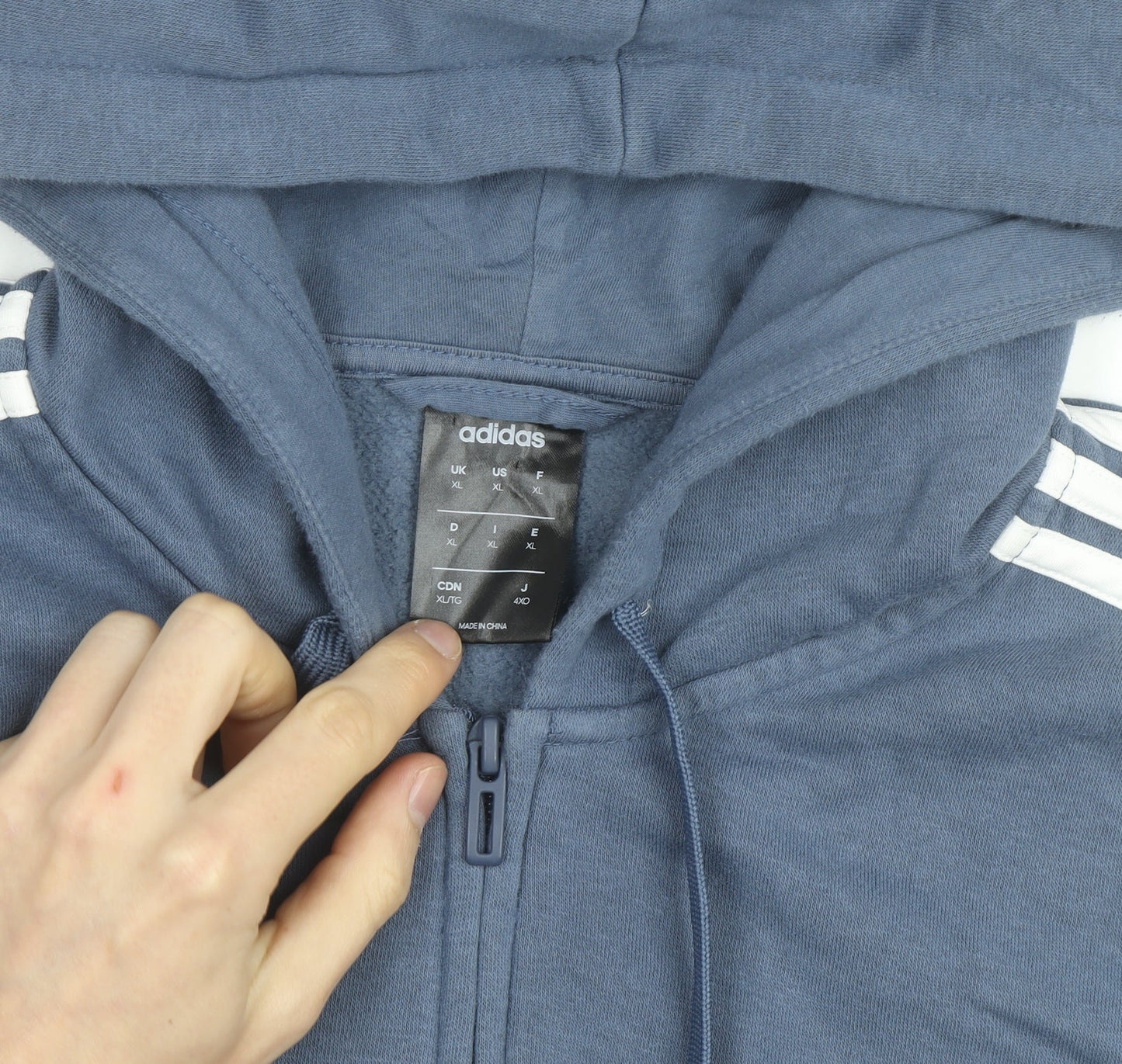 Adidas Men's Blue XL Full Zip Hoodie with Logo and Pockets