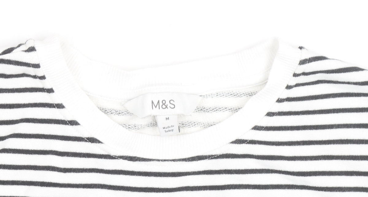 Marks & Spencer Men's White Striped Cotton Long Sleeve Top M