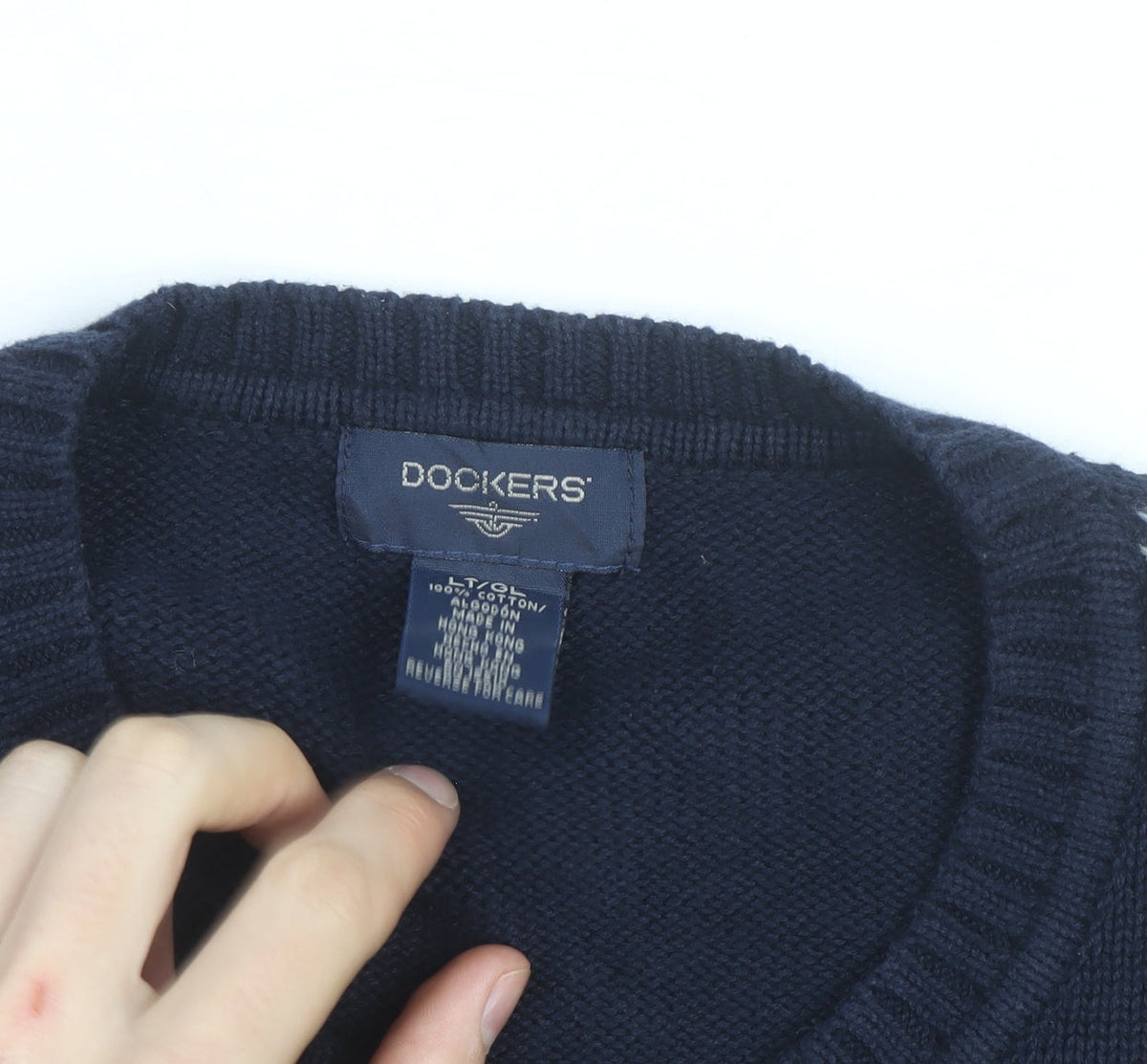 Dockers Men's Blue Argyle Cotton Crew Neck Jumper Size L