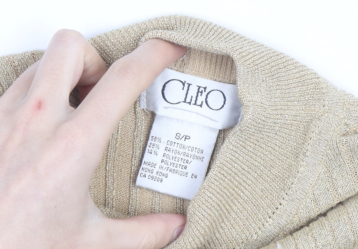 Cleo Women’s Beige Mock Neck Short Sleeve Ribbed Jumper Size S