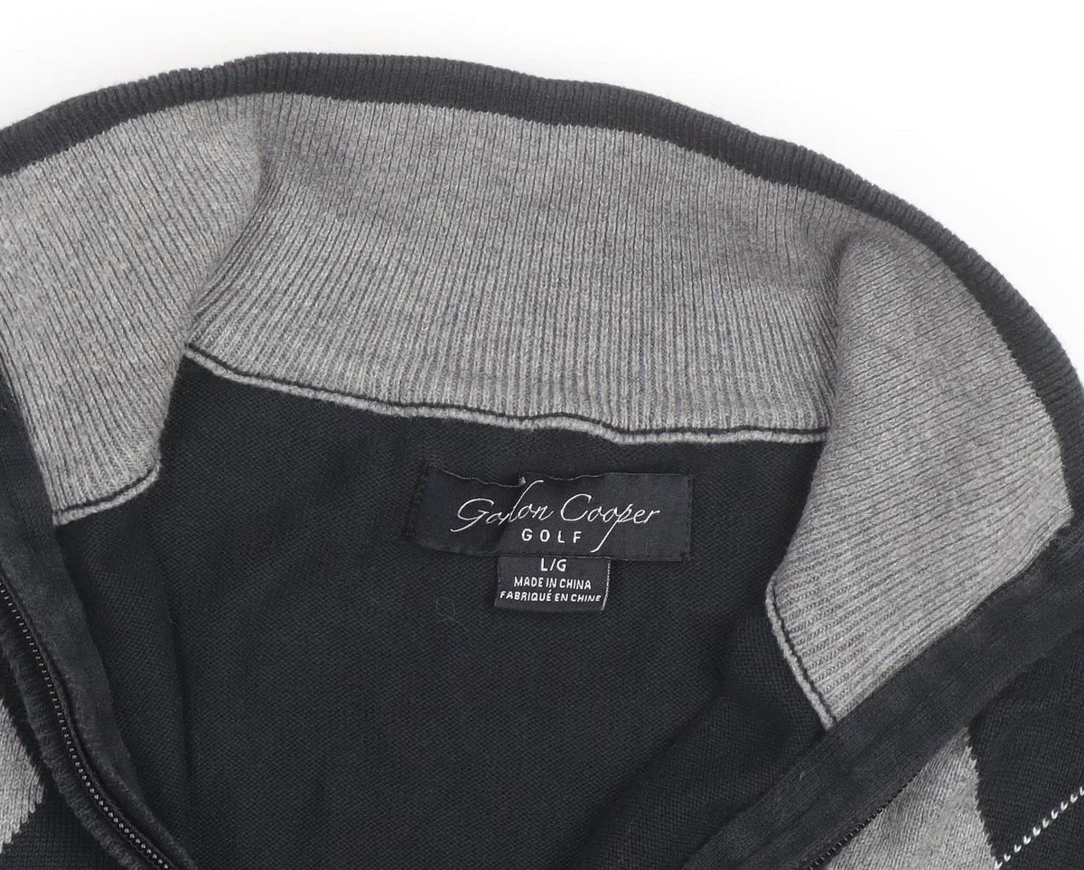 Gordon Cooper Golf Men's Black Argyle 1/4 Zip Jumper Size L