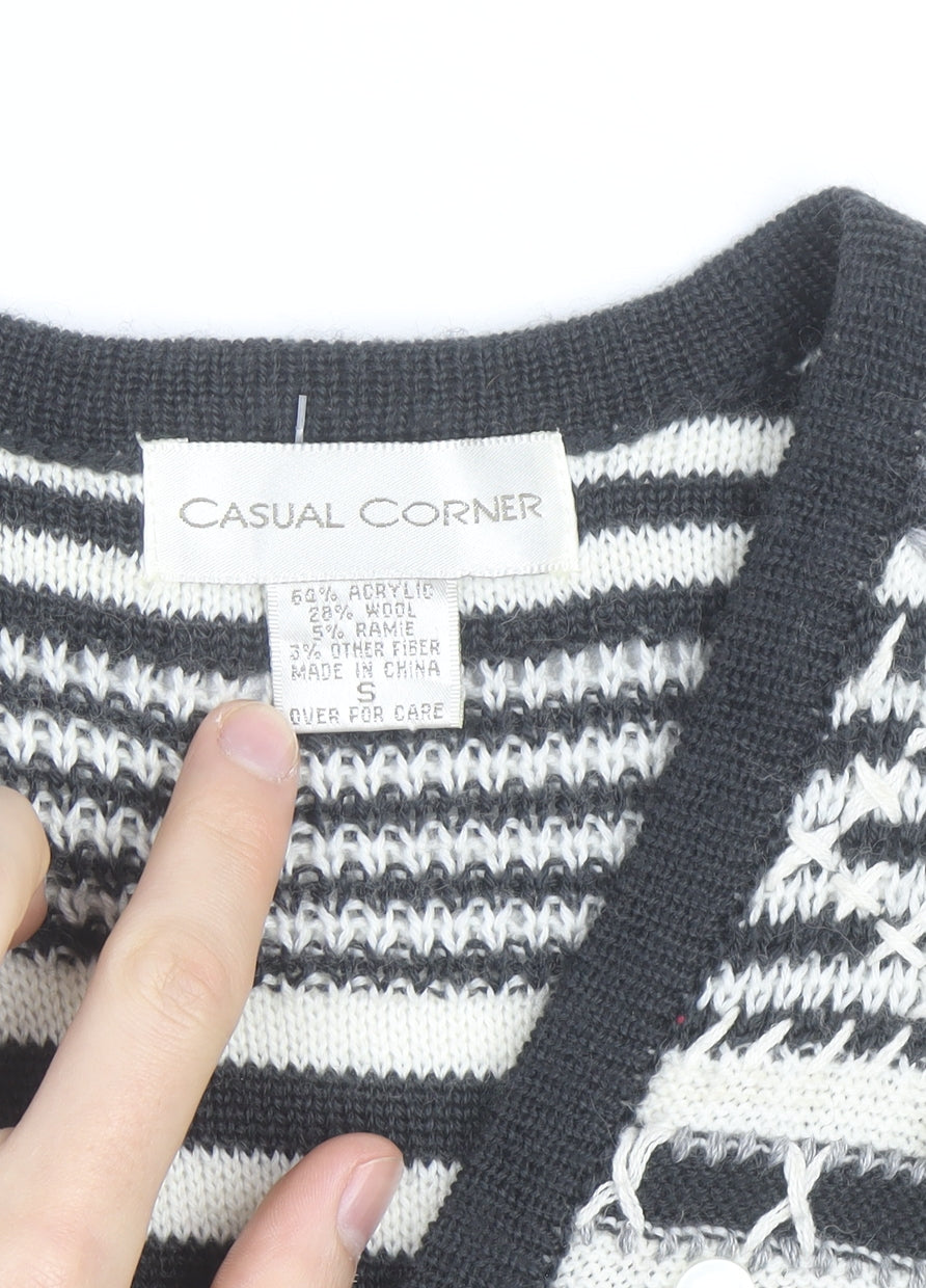 Casual Corner Womens Black White Knit Striped Sleeveless Vest S