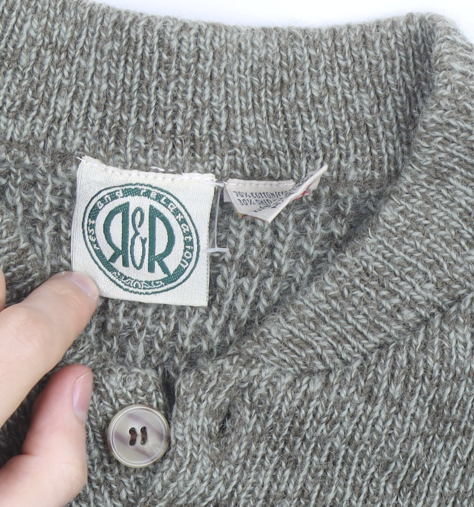 R&R Mens Grey Henley Chunky Knit Cotton Acrylic Jumper M