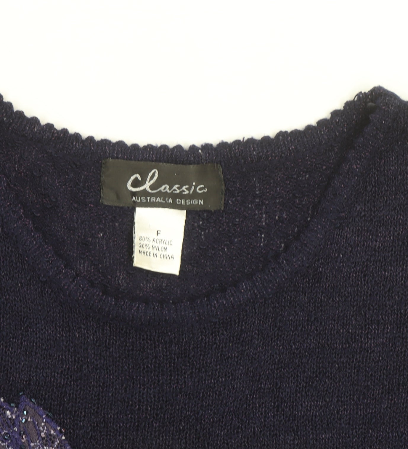 Classics Women's Blue Floral Beaded Knit Short Sleeve Pullover Jumper Size F