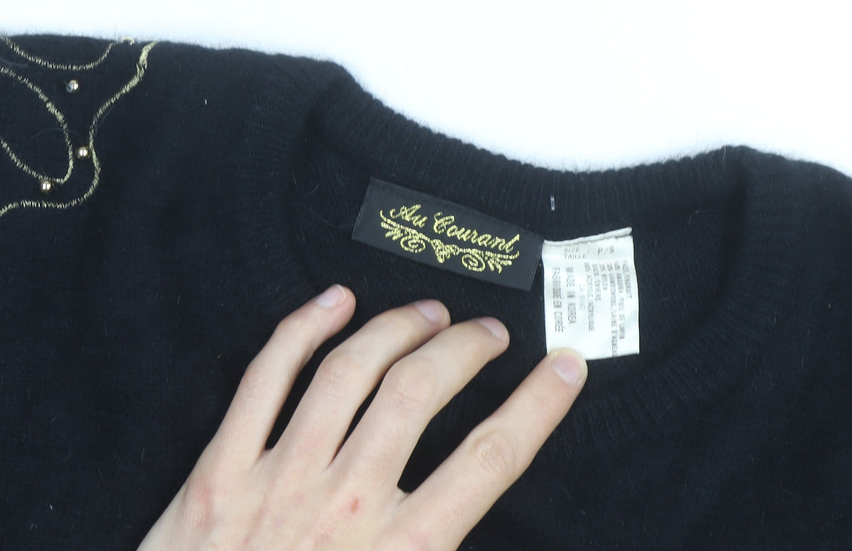 Au Courant Women's Black Beaded Wool Blend Vintage Jumper Size S