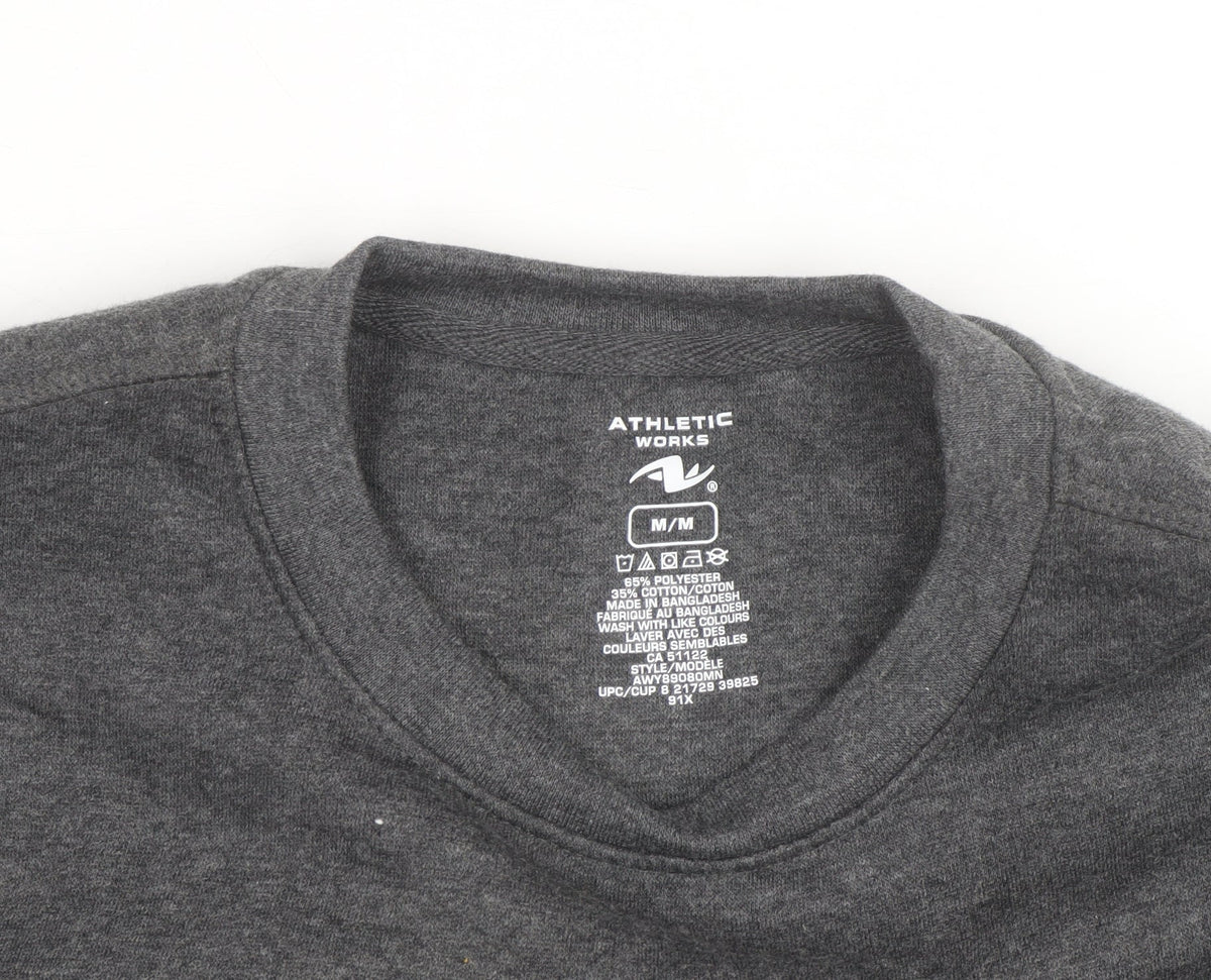 Athletic Works Mens Grey Crew Neck Pullover Sweatshirt M Regular Fleece