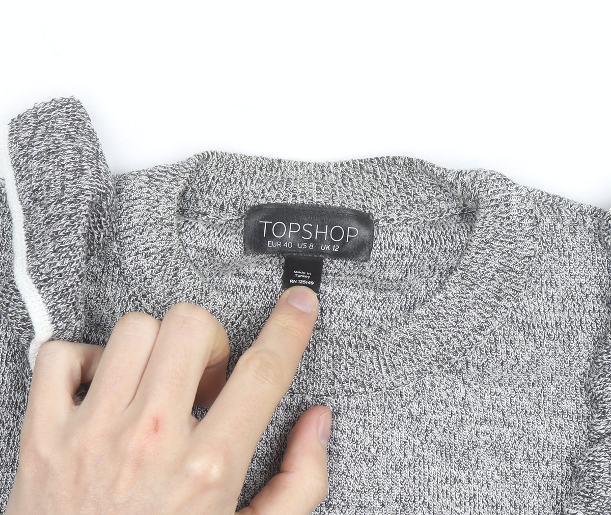Topshop Women’s Grey Ruffle Knit Crew Neck Jumper Size 12