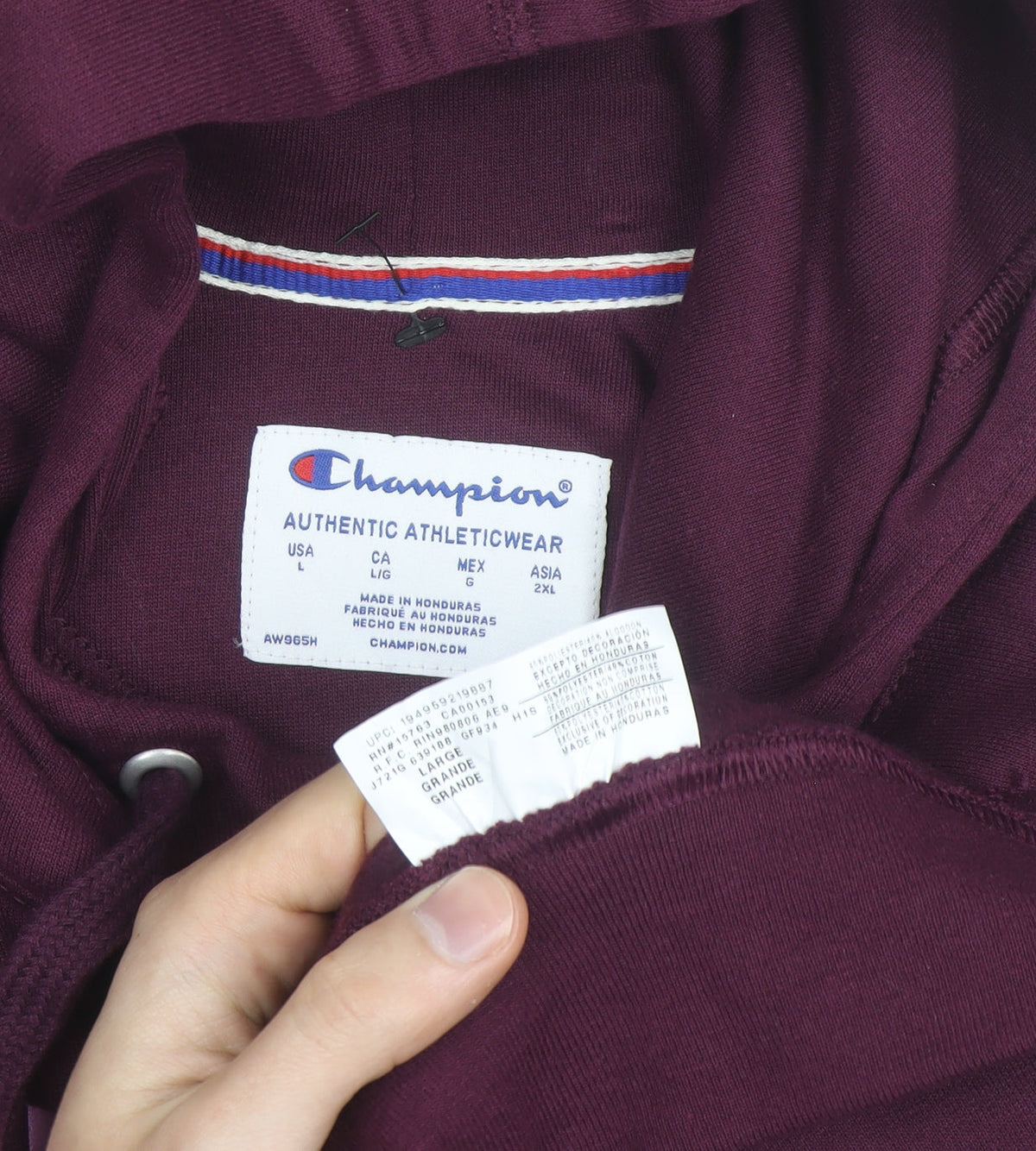Champion Men's Burgundy Pullover Hoodie Large Cotton Blend