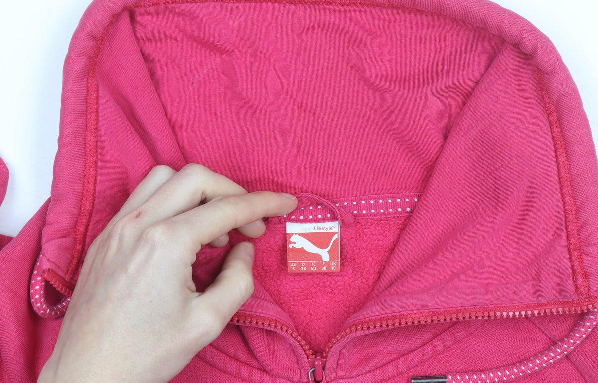 Puma Womens Pink Full Zip Hoodie Size 10 Cotton Fleece Warm Casual