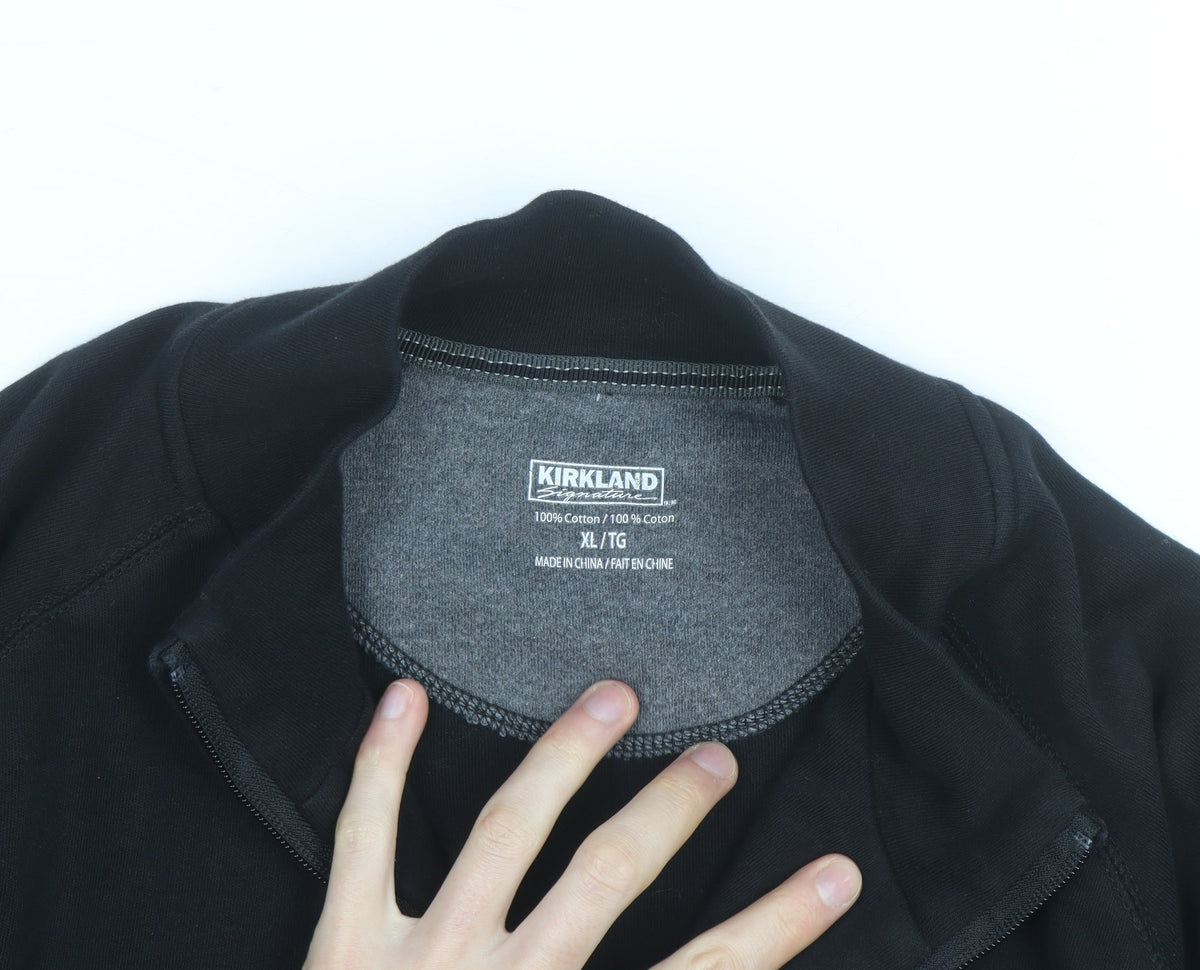 Kirkland Men's Black XL 1/2 Zip Cotton Sweatshirt