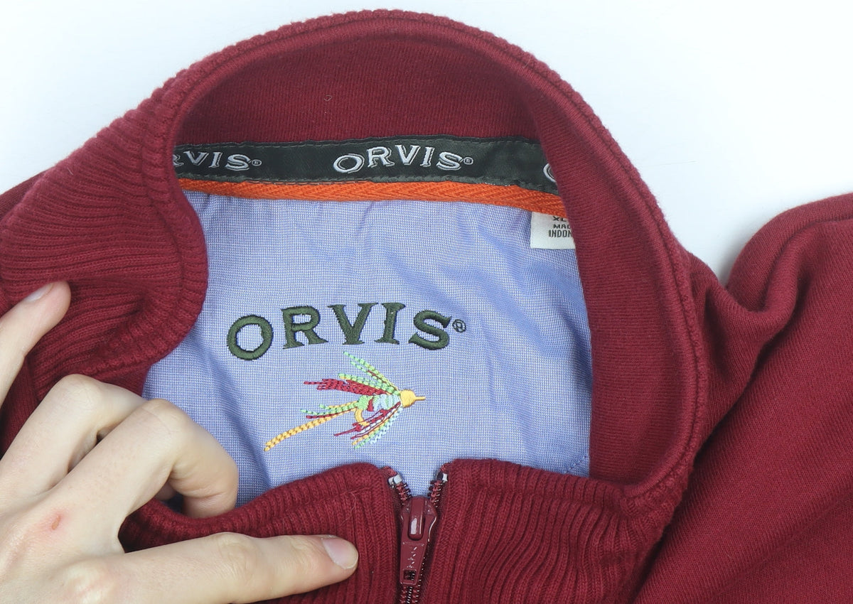 Orvis Men’s Red XL 1/4 Zip Mock Neck Cotton Fleece Sweatshirt