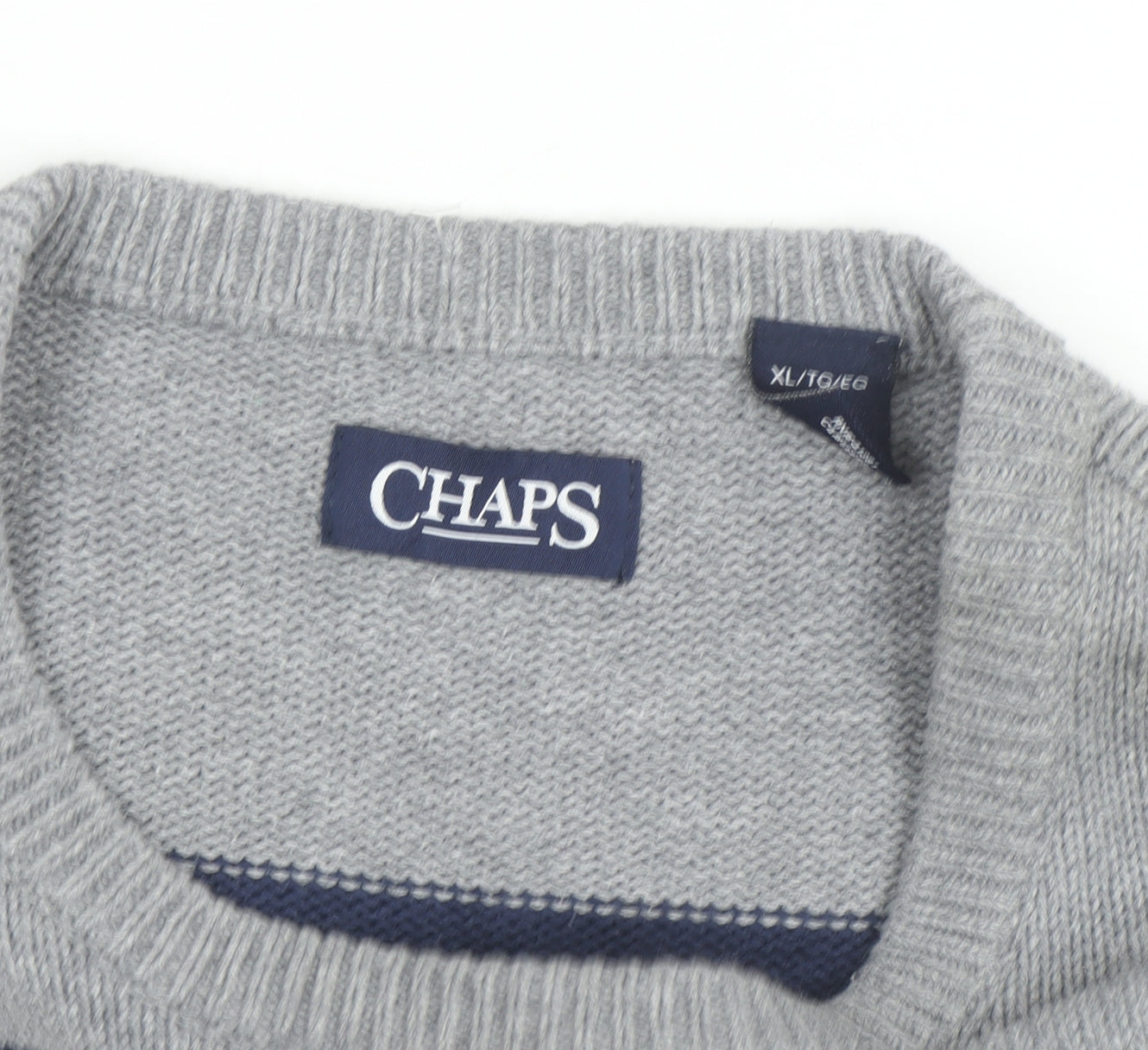 Chaps Men's Grey Striped Cotton Crew Neck Pullover Jumper XL