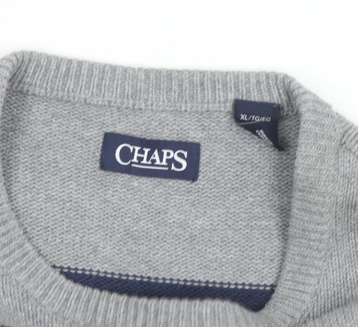 Chaps Men's Grey Striped Cotton Crew Neck Pullover Jumper XL