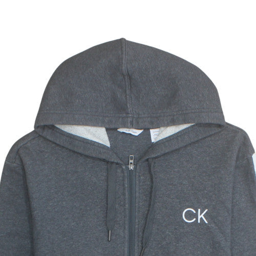Calvin Klein Men's Grey XL Full Zip Hoodie with Logo Design
