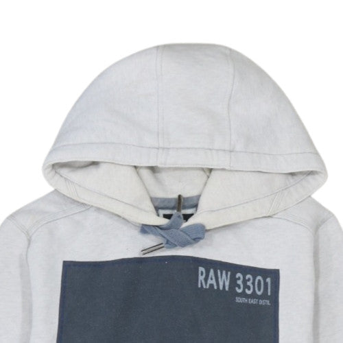 G-Star RAW Men's Grey Pullover Hoodie Size M Graphic Logo Fleece