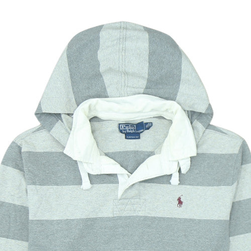 Ralph Lauren Men's Grey Striped Collared Pullover Hoodie XL