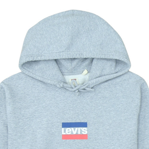 Levi's Men Grey Pullover Hoodie L Regular Fit Logo Fleece Sweatshirt