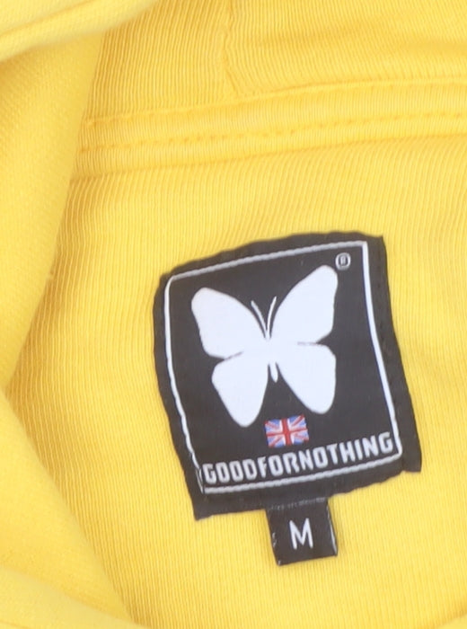 Good For Nothing Women's Yellow Cropped Hoodie Size M Drawstring Hooded Sweatshirt