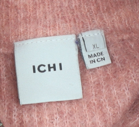 ICHI Women’s Pink High Neck 1/2 Zip Knit Jumper XL