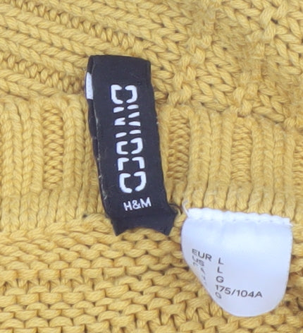 H&M Women Yellow Chunky Knit Crew Neck Pullover Jumper Size L