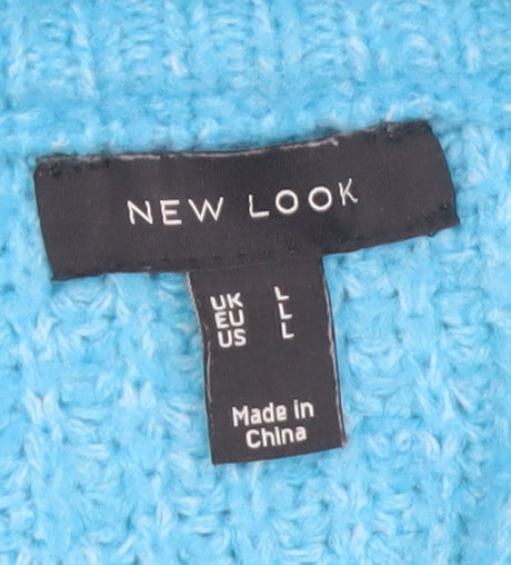 New Look Women's Blue Mock Neck Chunky Knit Pullover Jumper Size L