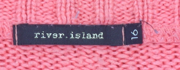 River Island Women Pink LOVE Knit Jumper Size 16