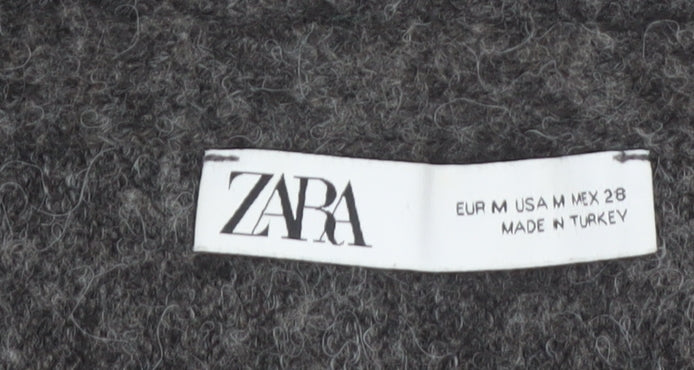 Zara Women Grey Wool Blend Relaxed Chunky-Knit Jumper Size 12