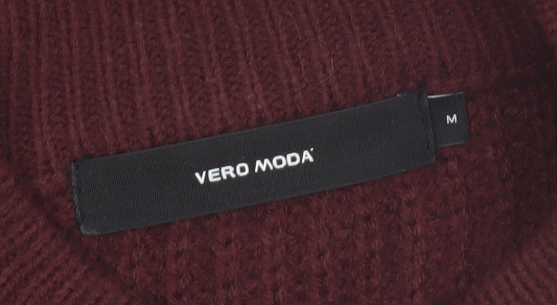 Vero Moda Womens Red Chunky Knit Mock Neck Jumper Size M