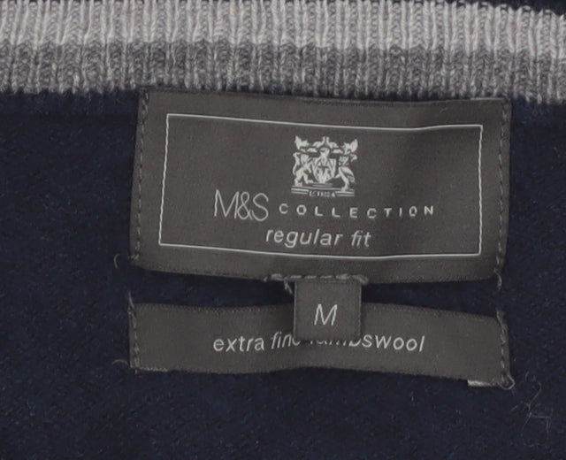 Marks & Spencer Men's Blue Wool Regular Fit Jumper M