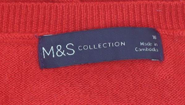 Marks & Spencer Women's Red Acrylic Crew Neck Jumper Size 16