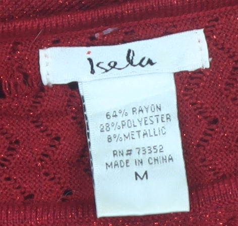 Isela Women's Red Boat Neck Knit Pullover Jumper Size M