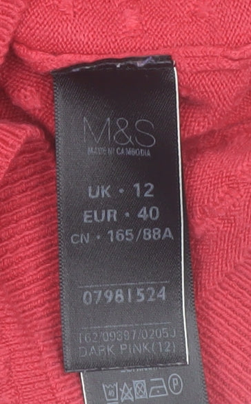 Marks and Spencer Women Pink Size 12 Crew Neck 3/4 Sleeve Jumper
