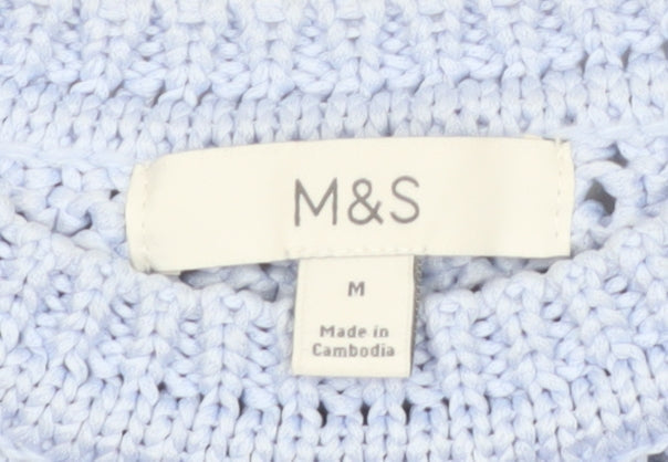 Marks & Spencer Women Blue Open-Knit Polyester Jumper M