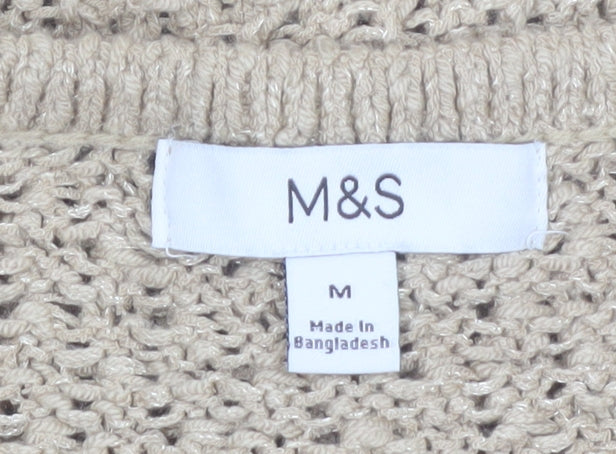 Marks and Spencer Women Beige Chunky Knit Cardigan M