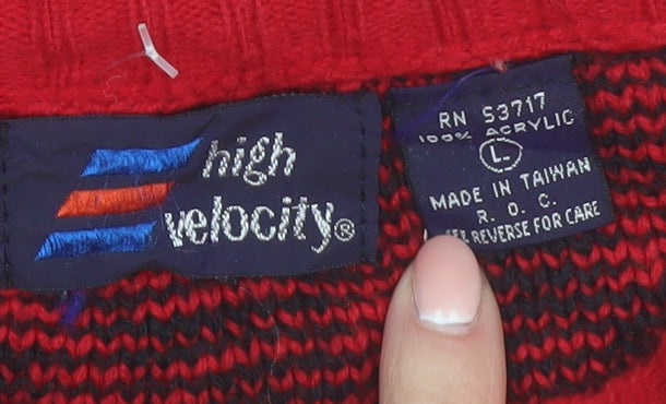 High Velocity Men's Red Fair Isle Acrylic Knit Jumper L