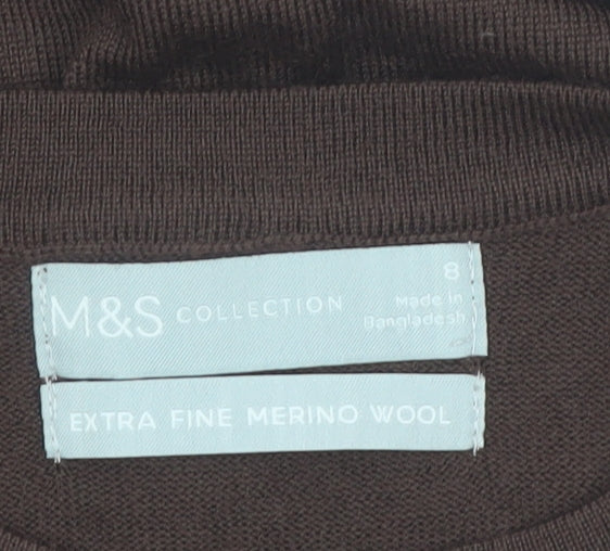 Marks and Spencer Women Brown Merino Wool Crew Neck Jumper Size 8