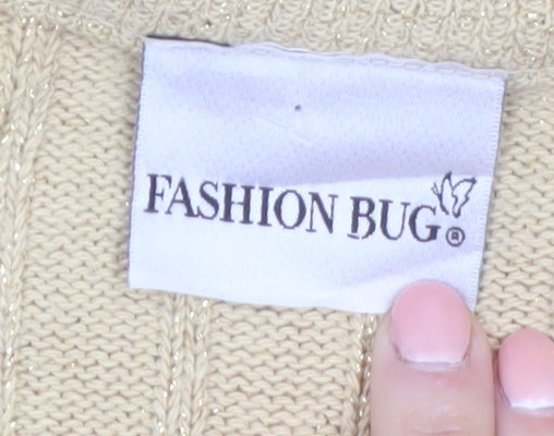 Fashion Bug Women Beige V-Neck Knit Long Sleeve Cardigan L