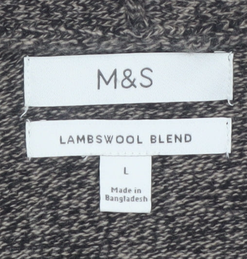 Marks and Spencer Mens Grey Lambswool Cardigan L V-Neck Knit Jumper