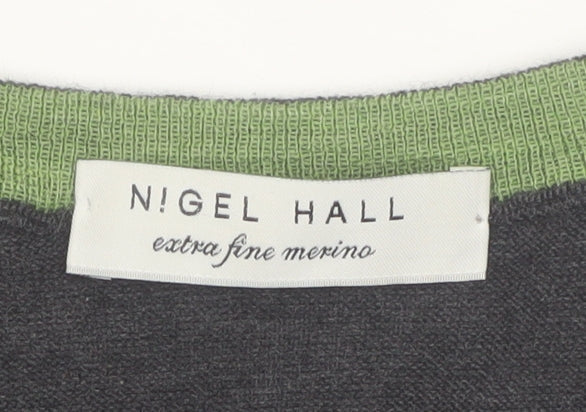 Nigel Hall Men’s Grey Wool Geometric Pullover Jumper Size L