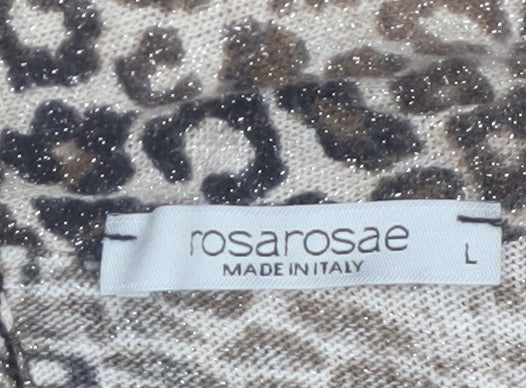Rosarosae Women Brown Leopard Print Wool Blend Long Sleeve Jumper L