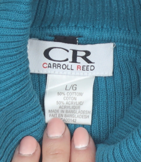 Carroll Reed Womens Blue Roll Neck Striped Short Sleeve Pullover Jumper L
