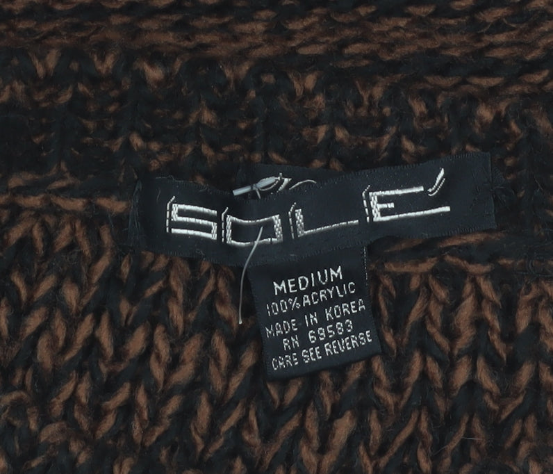 Sole Men's Brown Black Chunky Knit Acrylic Jumper Medium Vintage